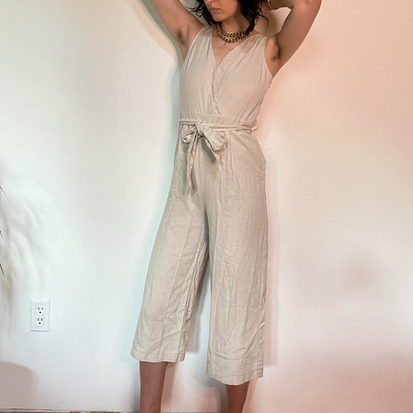 Shinestar Pants - Linen, cotton, rayon beige/off-white/cream overalls/jumper/onesie/jumpsuit